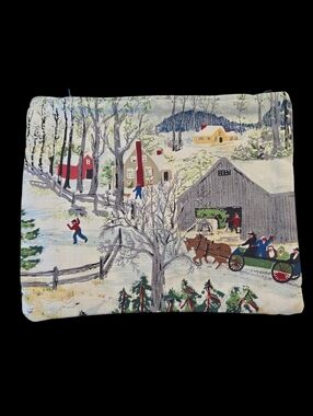 Handmade Accent Pillow Cover of Grandma Moses Early Springtime on the Farm